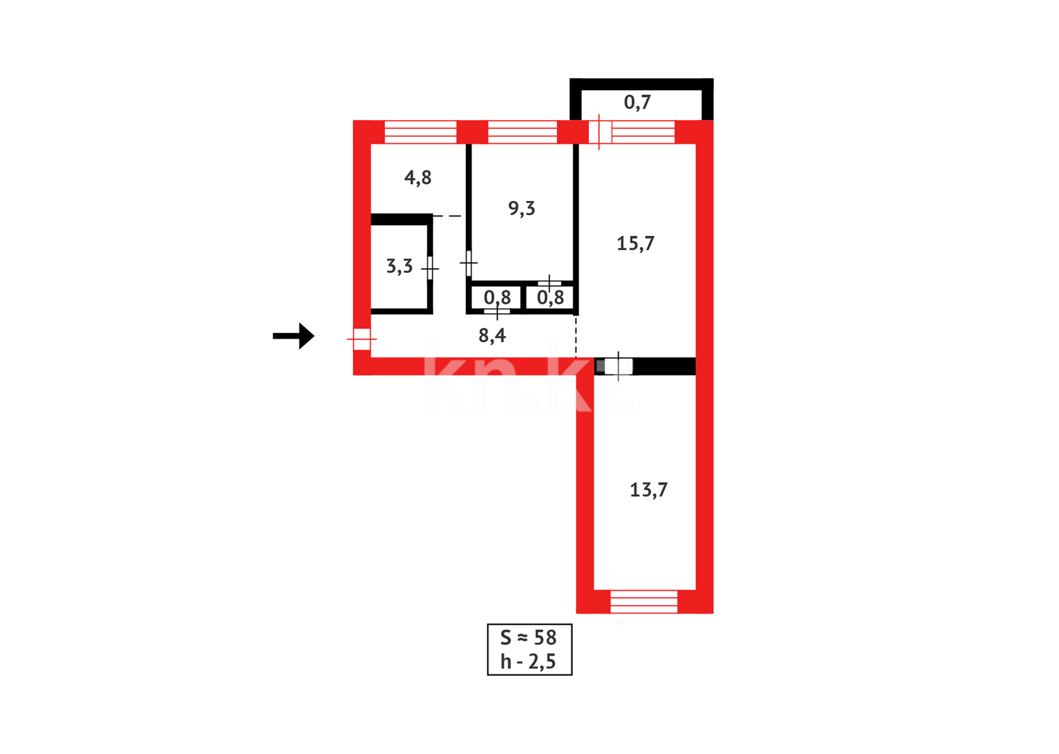 Продажа 3-комнатной квартиры, 57 м², ул. Крылова, дом  11 в Караганде - фото 19