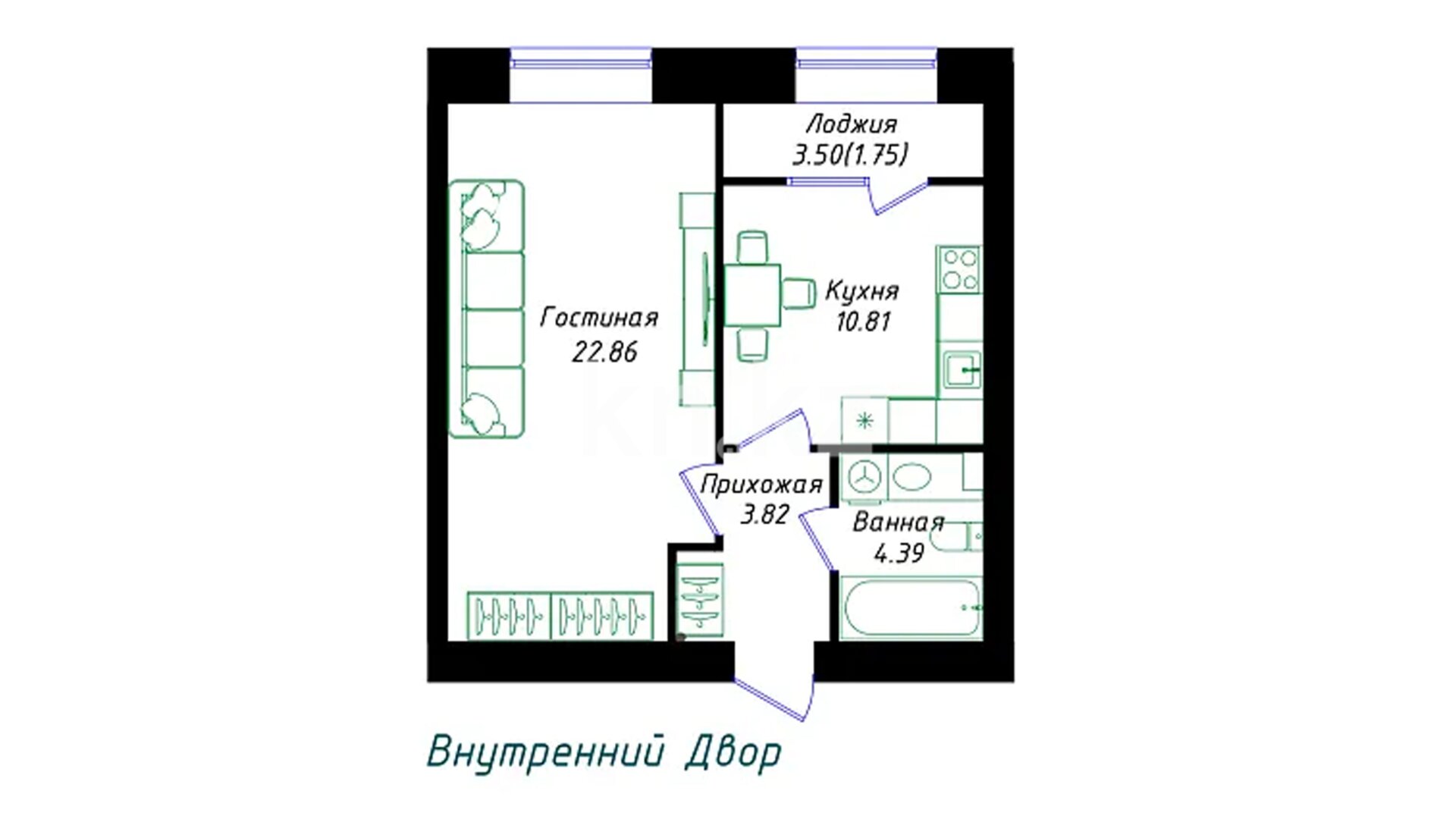 ЖК Qadam, 1-комнатная, цена 25 785 330 ₸, 591 000 ₸&nbsp;/&nbsp;м²