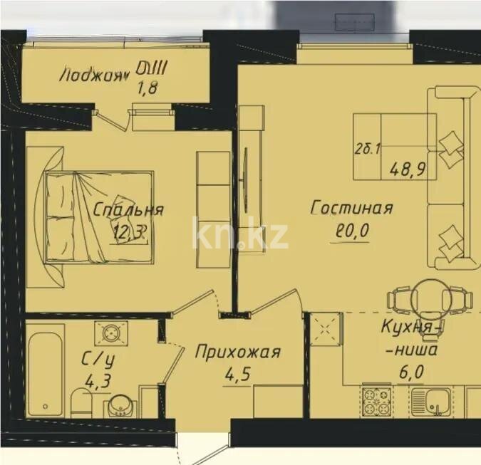 Продажа 2-комнатной квартиры, 48.9 м² в Астане - фото 2