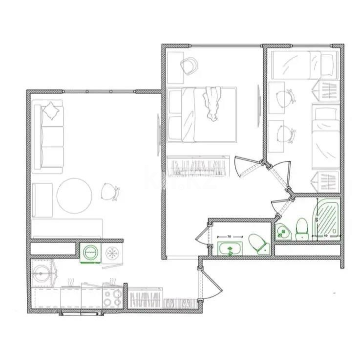 Продажа 2-комнатной квартиры, 55 м², ул. Сыбызгы, дом  100 стр в Алматы