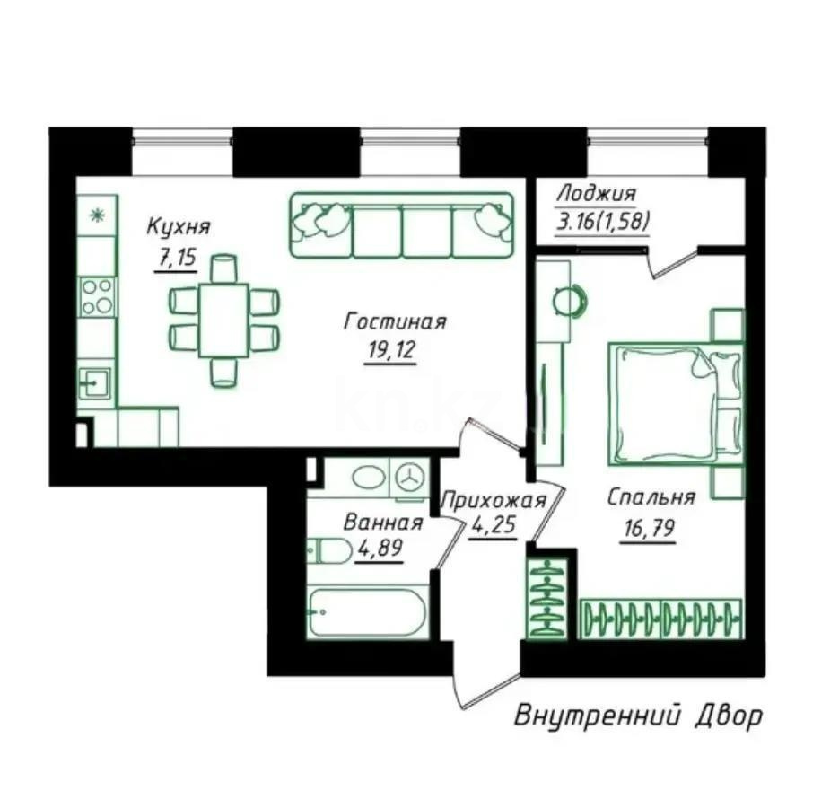 Продажа 2-комнатной квартиры, 55 м² в Астане