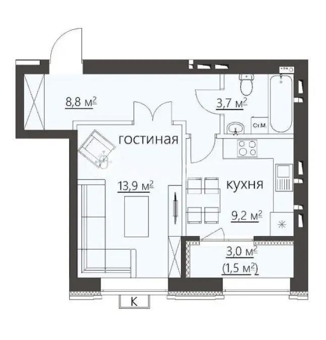 Продажа 1-комнатной квартиры, 39 м² в Караганде