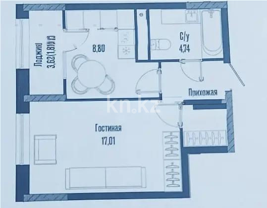 Продажа 1-комнатной квартиры, 37.86 м² в Астане
