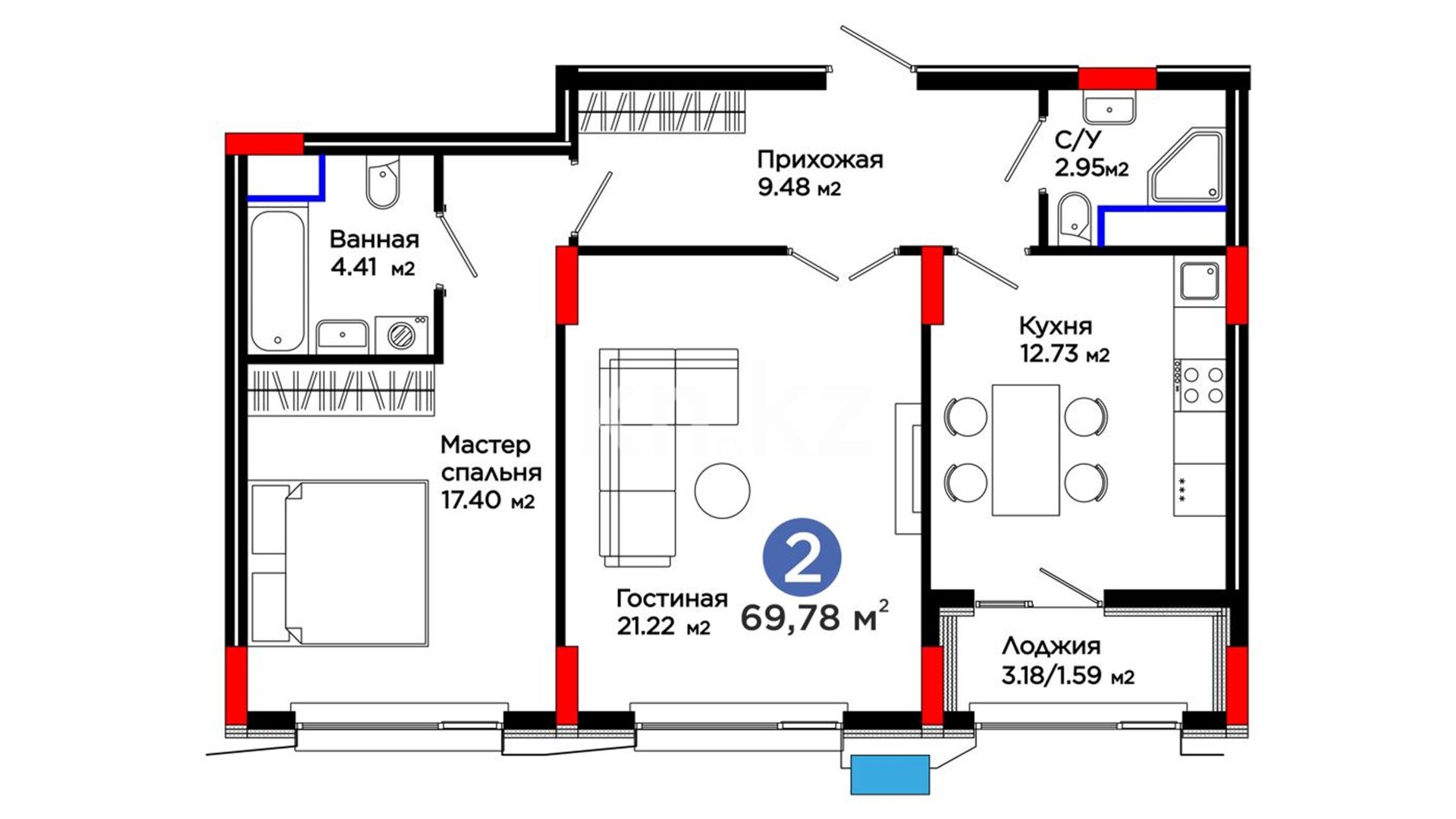 ЖК Auez Park, 2-комнатная, цена 59 222 286 ₸, 848 700 ₸&nbsp;/&nbsp;м²