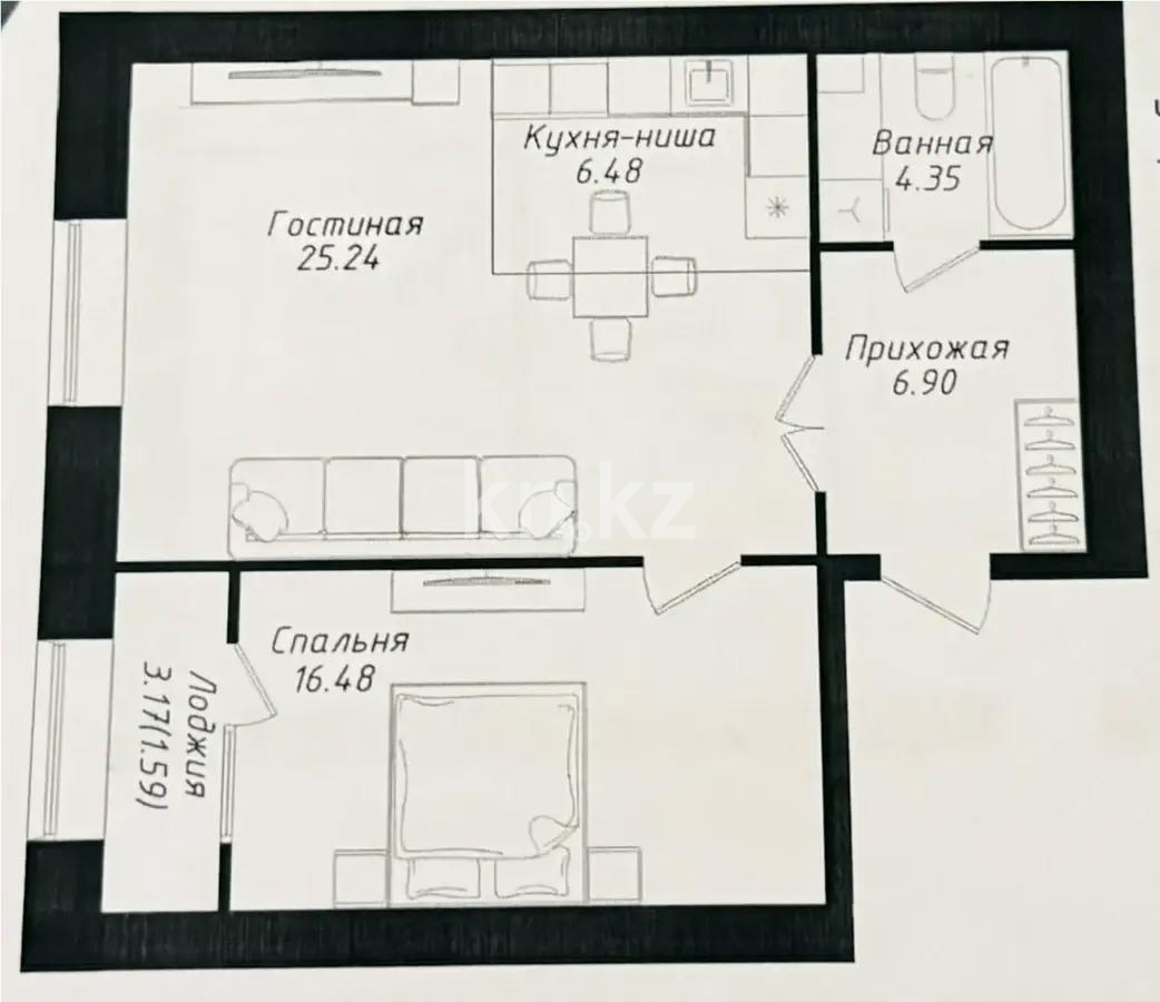 Продажа 2-комнатной квартиры, 61.4 м² в Астане