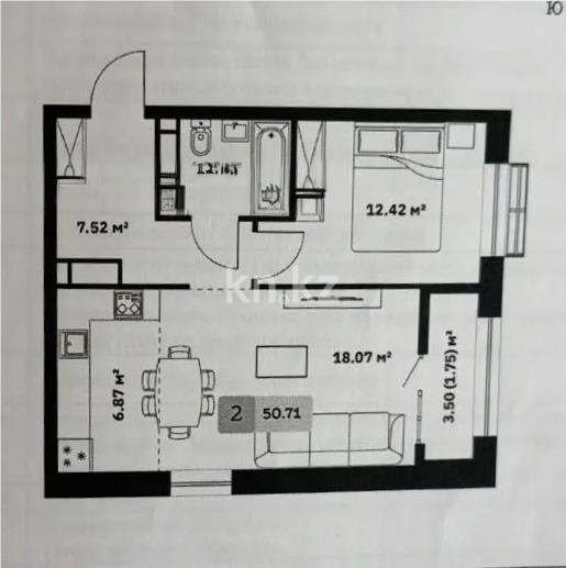 Продажа 2-комнатной квартиры, 50.71 м² в Алматы