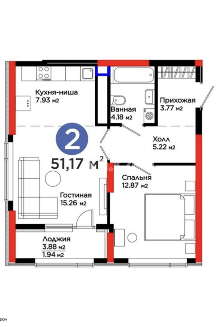 Продажа 2-комнатной квартиры, 51.1 м² в Астане - фото 9