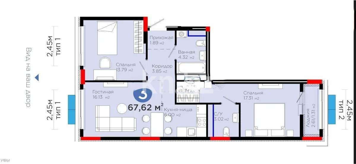 Продажа 3-комнатной квартиры, 68 м² в Астане
