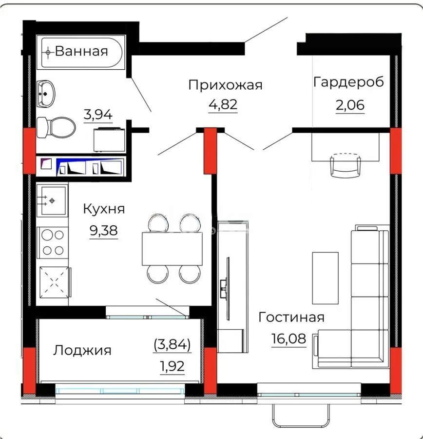 Продажа 1-комнатной квартиры, 38.29 м² в Астане