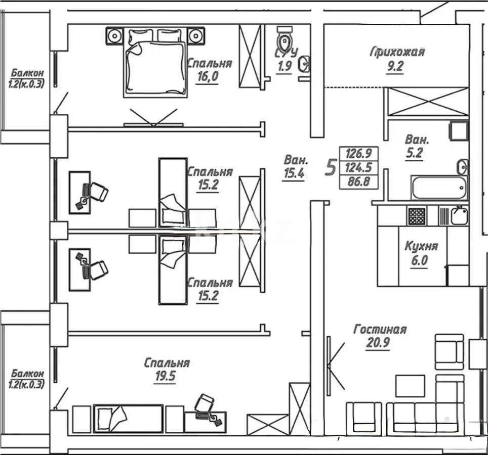 Продажа 5-комнатной квартиры, 127 м², ул. Бокейхана, дом  13 стр в Астане - фото 6