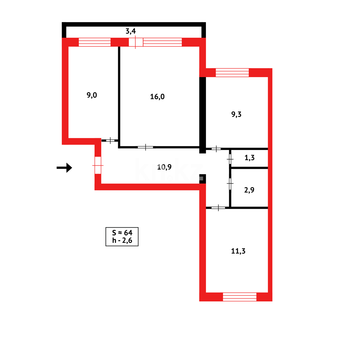 Продажа 3-комнатной квартиры, 64 м², мкр-н Орбита-1 в Караганде - фото 11