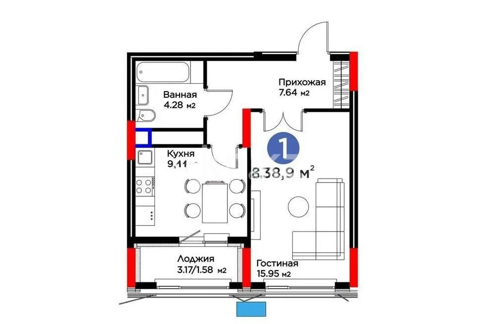 Продажа 1-комнатной квартиры, 38.9 м² в Астане