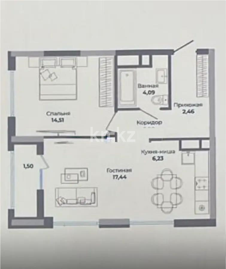Продажа 2-комнатной квартиры, 52.13 м², ул. Сыганак, дом  28 в Астане