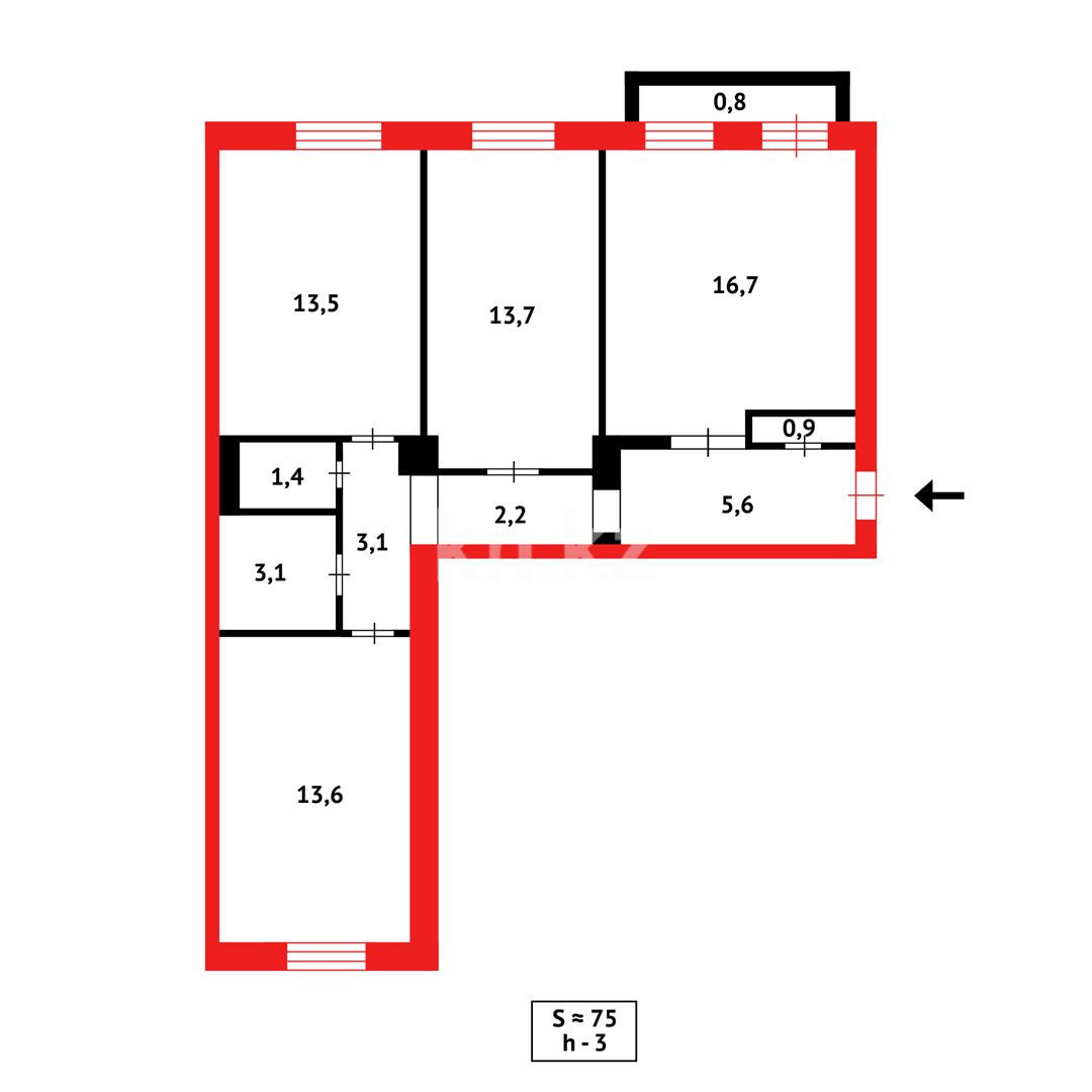 Продажа 3-комнатной квартиры, 75 м² в Темиртау - фото 13