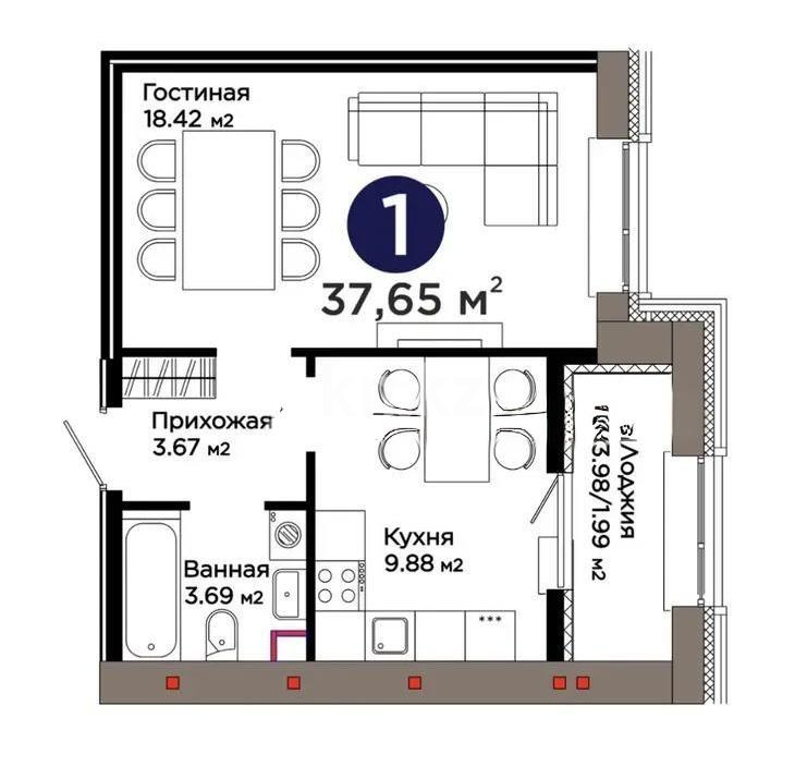 Продажа 1-комнатной квартиры, 37.65 м² в Астане