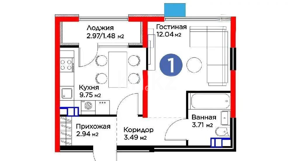 Продажа 1-комнатной квартиры, 33.42 м² в Алматы
