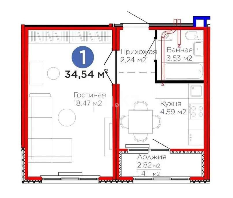 Продажа 1-комнатной квартиры, 34.54 м², пр. Улы Дала, дом  14 стр в Астане