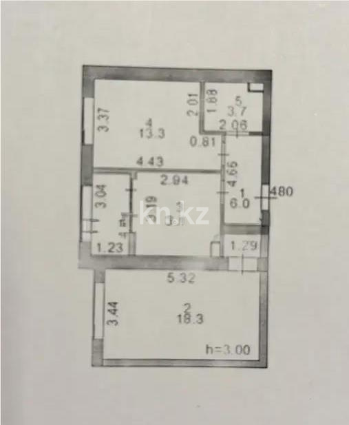 Продажа 2-комнатной квартиры, 52.4 м² в Астане