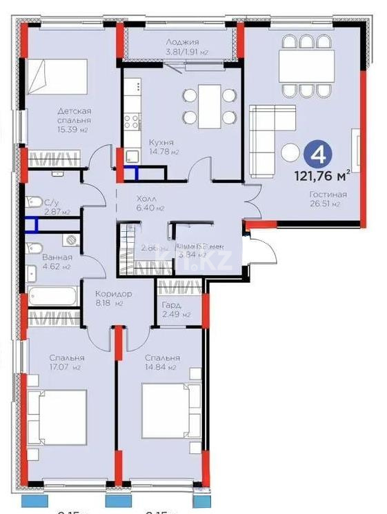 Продажа 4-комнатной квартиры, 122 м² в Астане