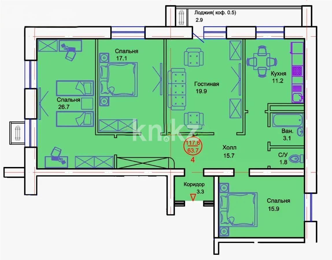 Продажа 4-комнатной квартиры, 117.6 м² в Астане - фото 2