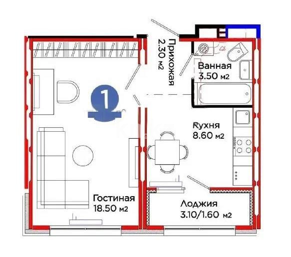 Продажа 1-комнатной квартиры, 34.45 м², ул. С-902, дом  8 в Астане - фото 3