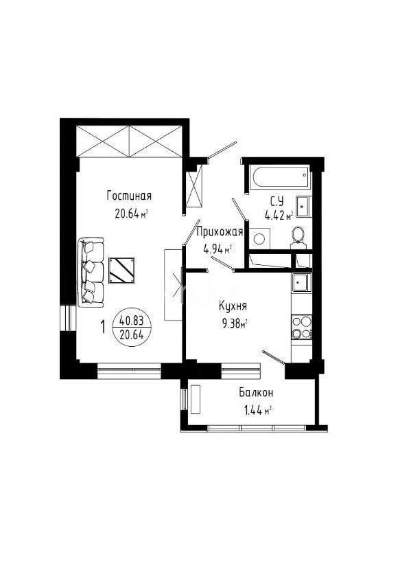 Продажа 1-комнатной квартиры, 40.83 м², ул. Дукенулы, дом  31/5 в Астане