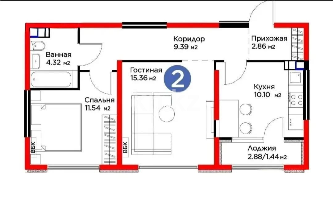 Продажа 2-комнатной квартиры, 55 м² в Алматы