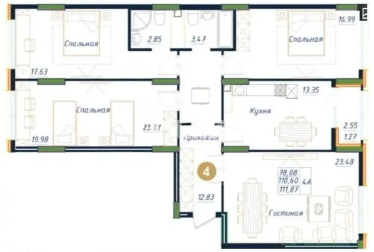 Продажа 4-комнатной квартиры, 115 м², ул. Байтурсынова, дом  16 стр в Астане