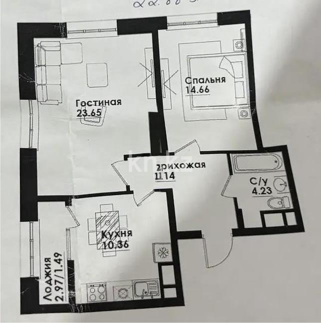 Продажа 2-комнатной квартиры, 61.53 м², ул. Симферопольская, дом  1/2 в Алматы