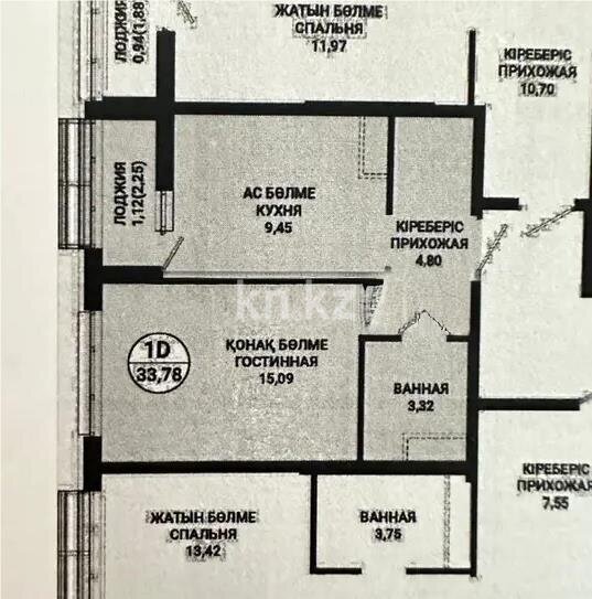 Продажа 1-комнатной квартиры, 33.78 м² в Астане