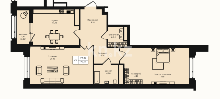 Продажа 2-комнатной квартиры, 79.31 м² в Астане - фото 14