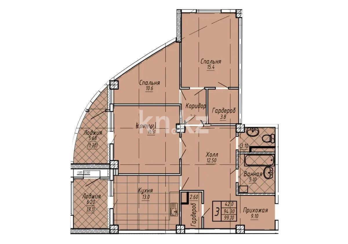 Продажа 3-комнатной квартиры, 99.2 м² в Астане
