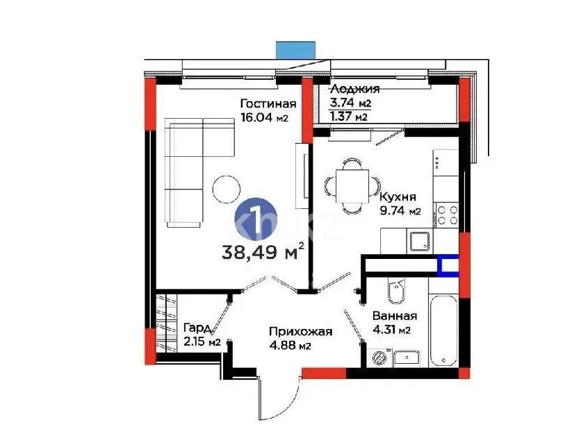 Продажа 1-комнатной квартиры, 39 м² в Астане
