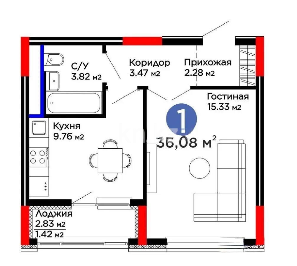 Продажа 1-комнатной квартиры, 36 м² в Астане
