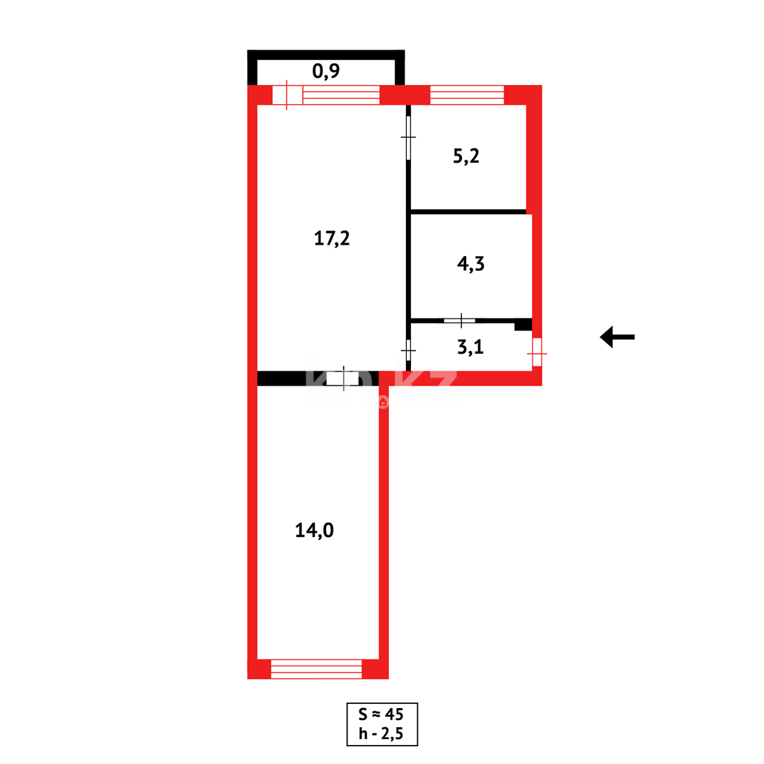 Продажа 2-комнатной квартиры, 45 м², ул. Карбышева, дом  8 в Караганде - фото 16