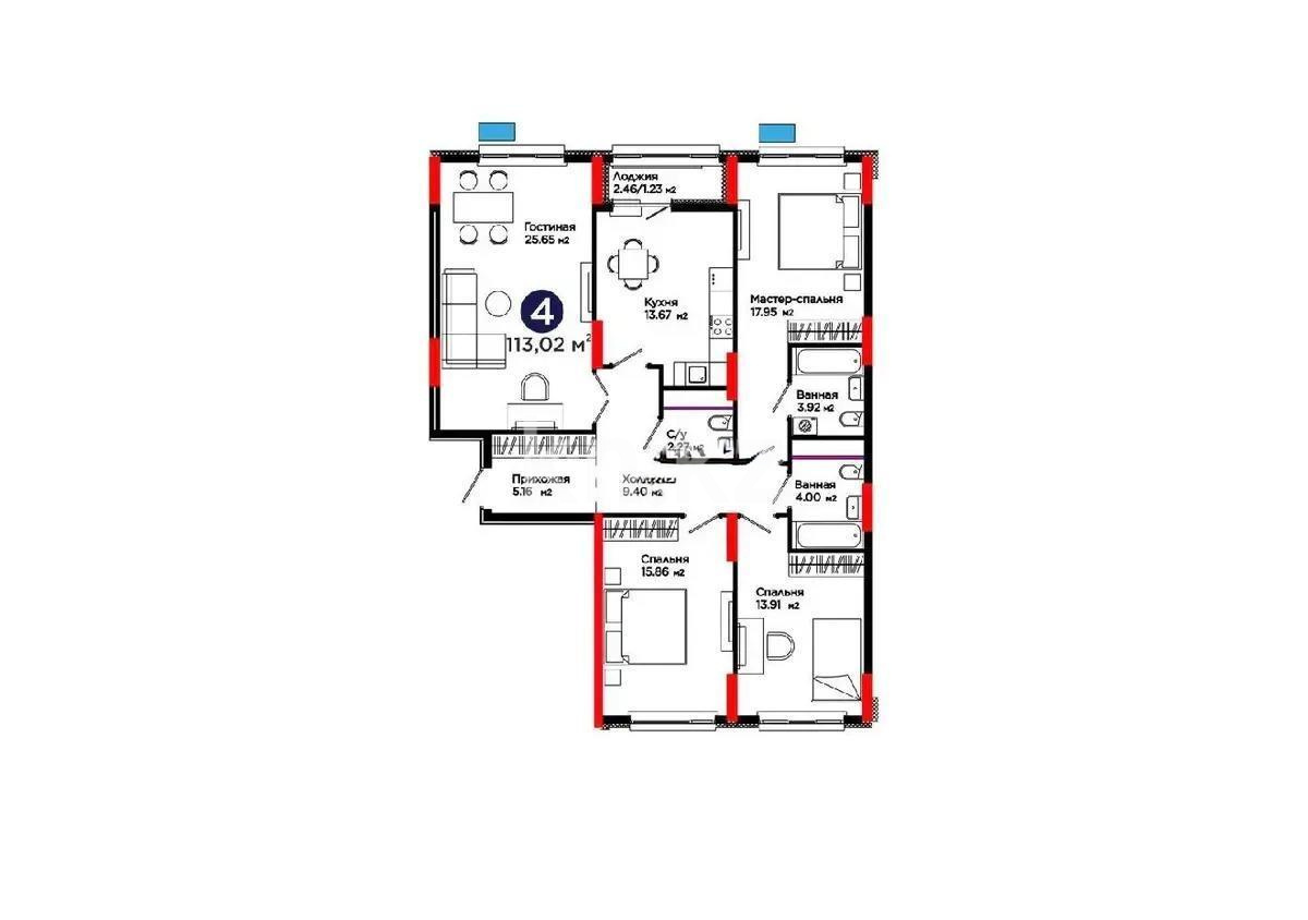 Продажа 4-комнатной квартиры, 113 м² в Астане