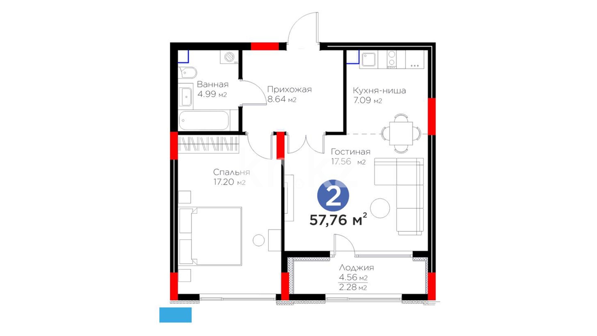 ЖК Atlant Unique, 2-комнатная, цена 65 037 760 ₸, 1 126 000 ₸&nbsp;/&nbsp;м²