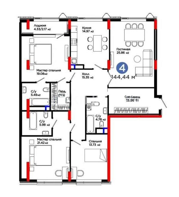 Продажа 4-комнатной квартиры, 145 м² в Астане