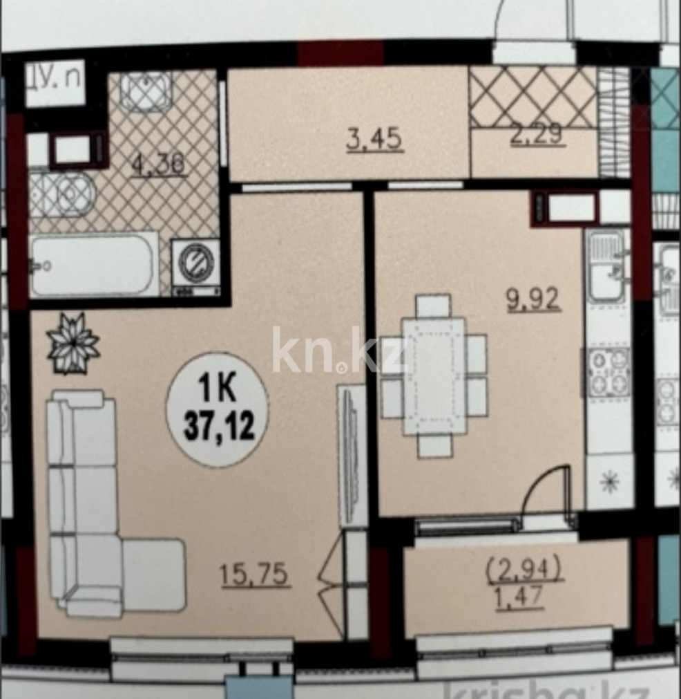 Продажа 1-комнатной квартиры, 37 м² в Астане