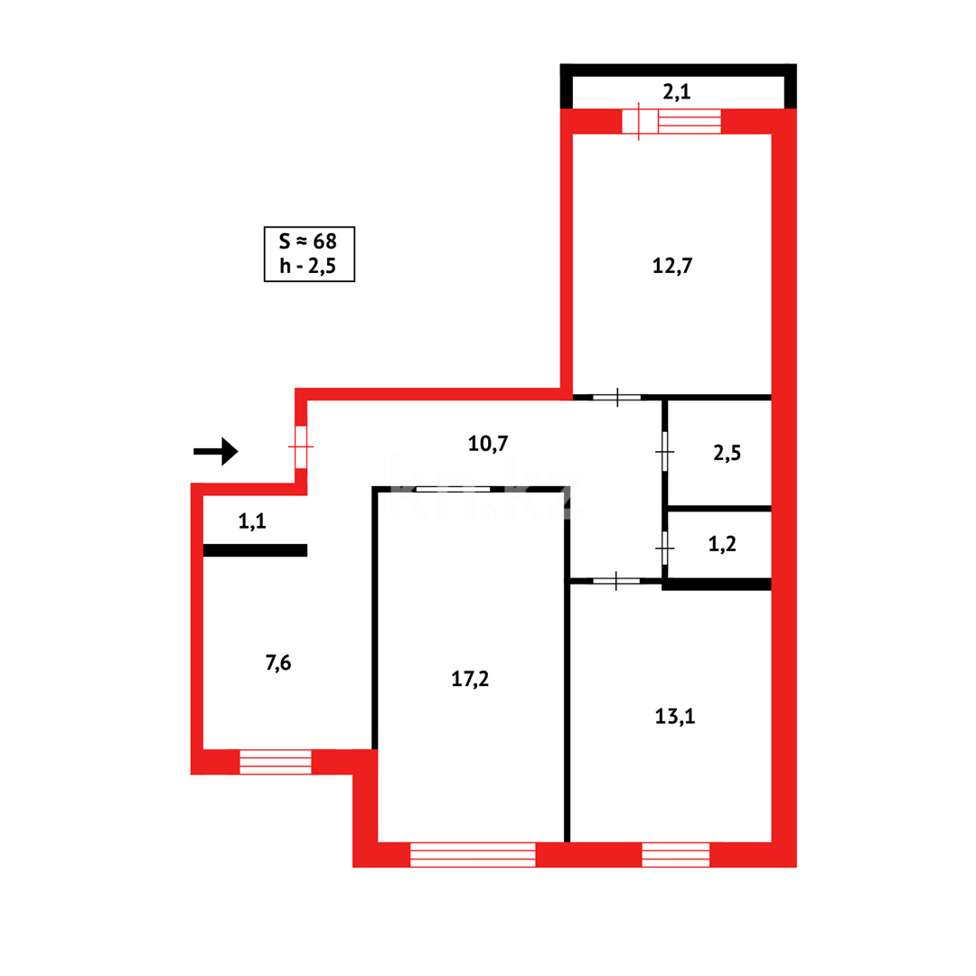 Продажа 3-комнатной квартиры, 68 м², ул. Тулебаева в Темиртау - фото 9