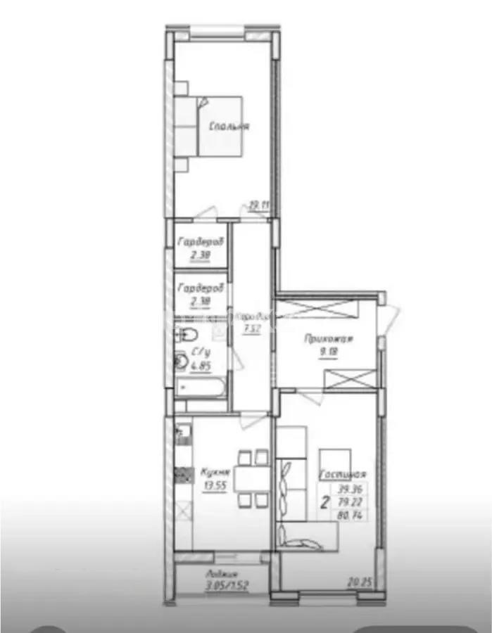 Продажа 2-комнатной квартиры, 80.74 м², ул. Казыбек би, дом  21 в Астане