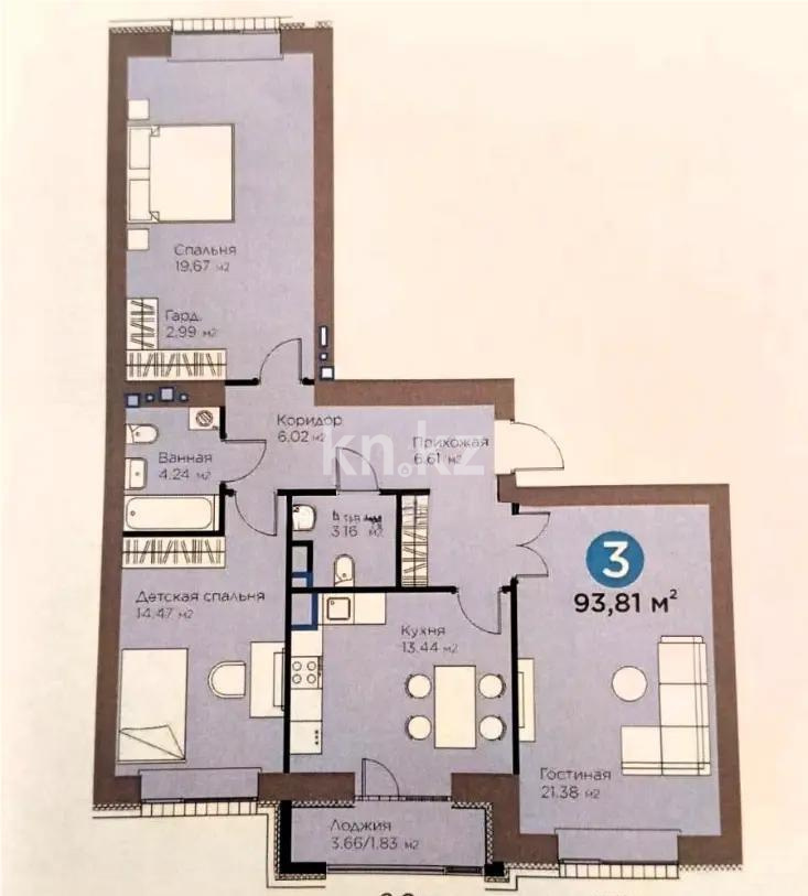 Продажа 3-комнатной квартиры, 93.8 м² в Астане
