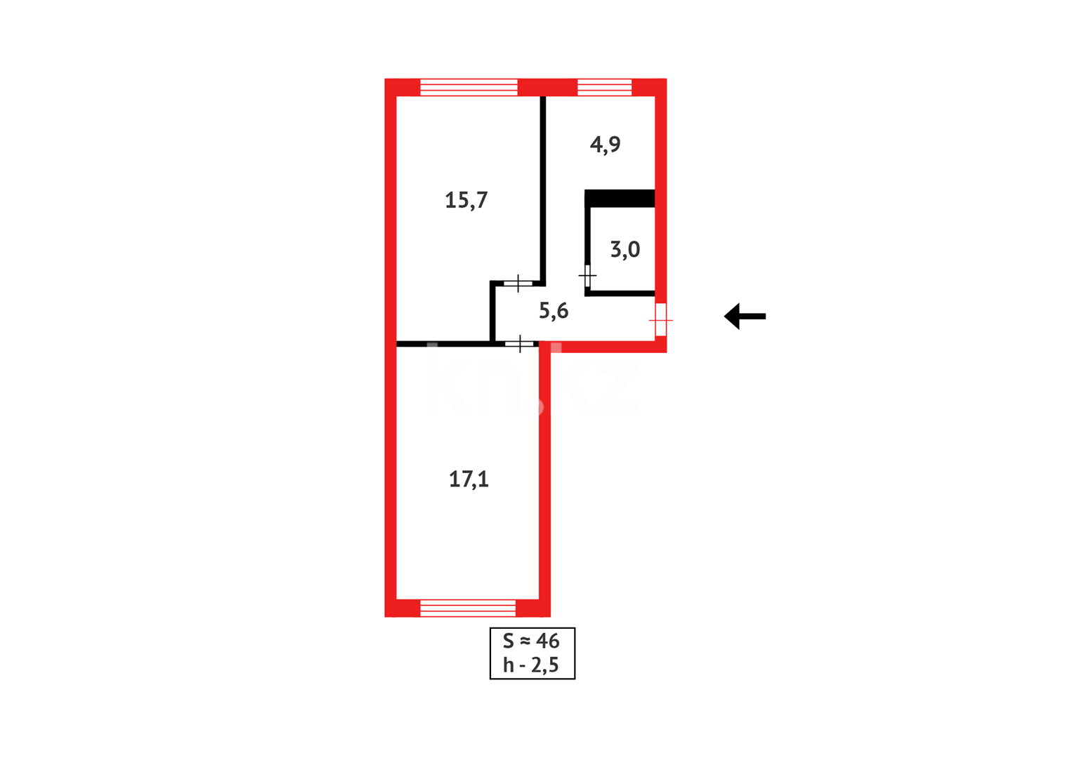 Продажа 2-комнатной квартиры, 46 м², пр. Металлургов в Темиртау - фото 12