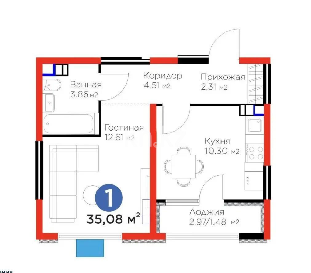 Продажа 1-комнатной квартиры, 35.08 м², ул. Байге, дом  12а в Алматы