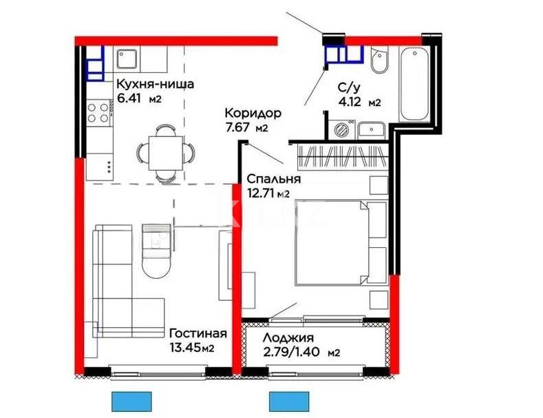Продажа 2-комнатной квартиры, 45.76 м² в Алматы