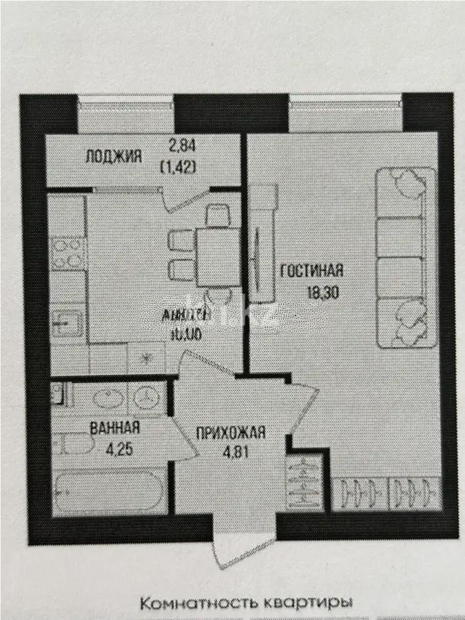 Продажа 1-комнатной квартиры, 38.96 м², ул. Серкебаева, дом  49 в Астане