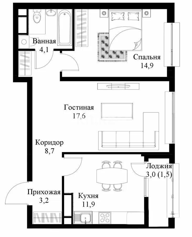 Продажа 2-комнатной квартиры, 61.8 м² в Алматы