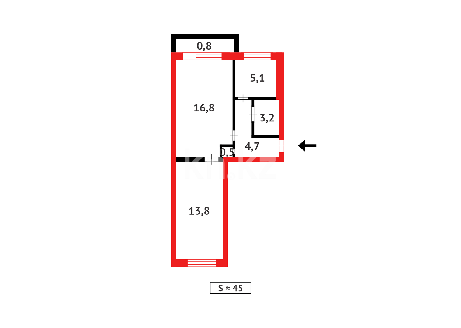 Продажа 2-комнатной квартиры, 44 м² в Темиртау - фото 12