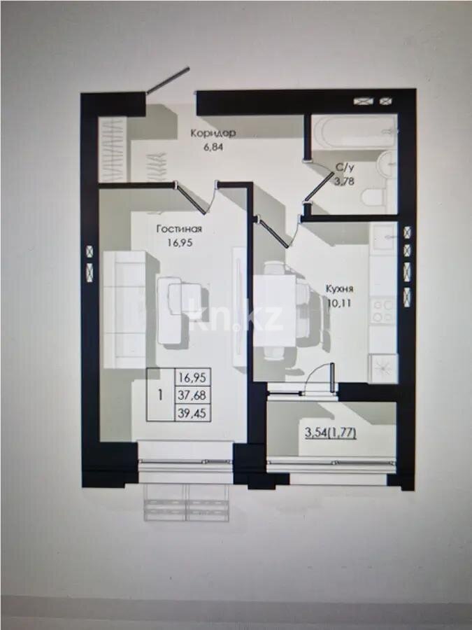 Продажа 1-комнатной квартиры, 40.13 м² в Астане