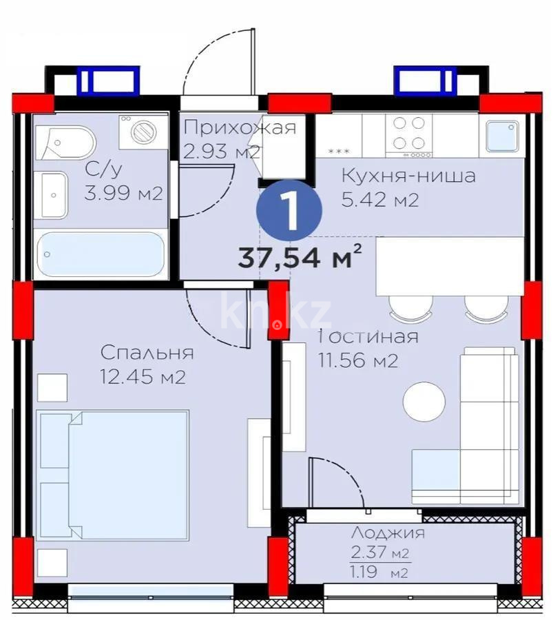 Продажа 2-комнатной квартиры, 37.54 м², пр. Аль-Фараби, дом  46/24 в Астане